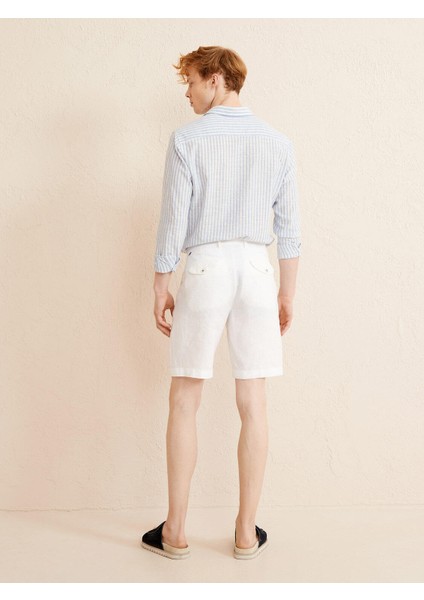 %100 Keten Regular Fit Basic Şort