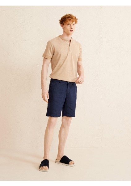%100 Keten Regular Fit Basic Şort