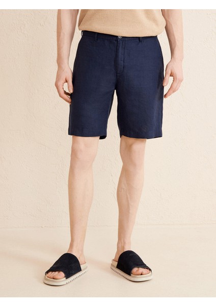 %100 Keten Regular Fit Basic Şort