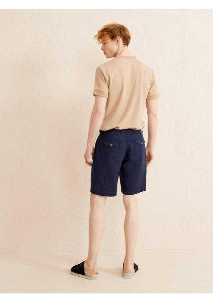 %100 Keten Regular Fit Basic Şort