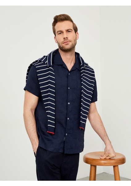 Küba Yaka %100 Keten Regular Fit Basic Gömlek