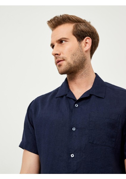 Küba Yaka %100 Keten Regular Fit Basic Gömlek