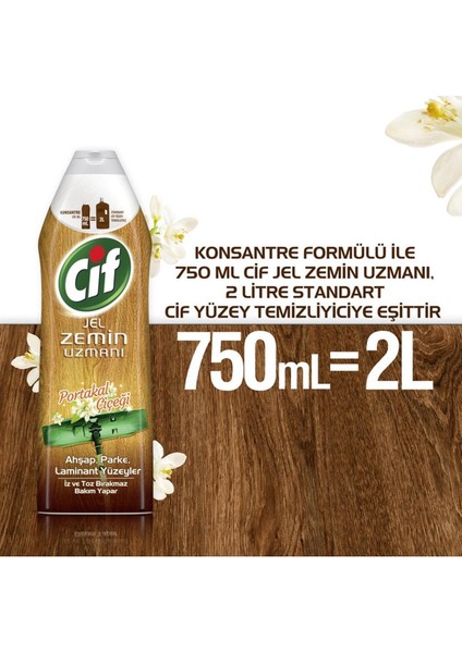 Jel Zemin Uzmanı Yüzey Temizleyici Portakal Çiçeği Ahşap Parke Laminant Yüzeyler 750 ml X 16 Adet