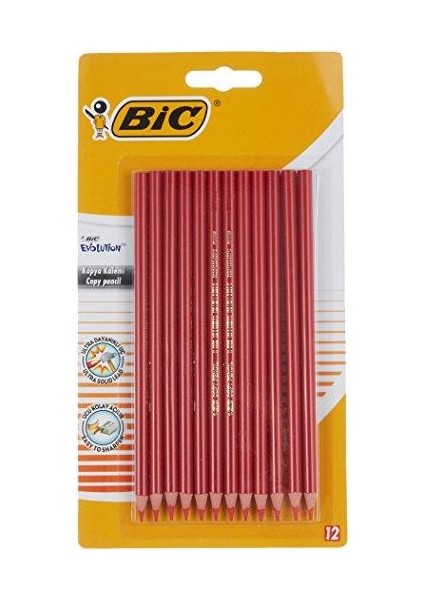 Bic Evolution Kırmızı Kopya Kalemi, 12'li Blister