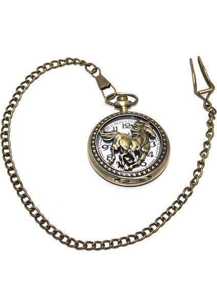 Quartz Zincirli Askılı Atlı Modelli Antik Köstekli Saat