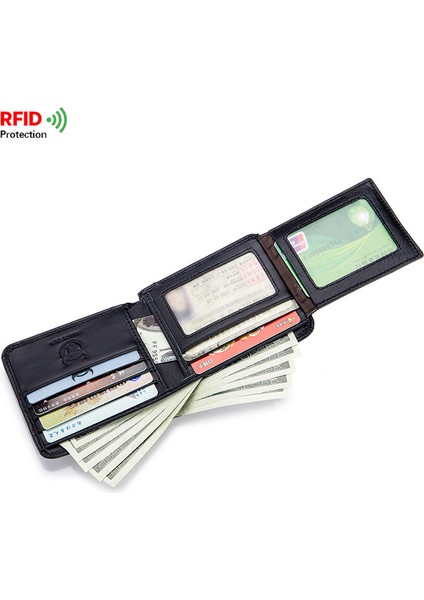 Erkek Rfid Blokajlı Ince Hakiki Deri Cüzdan - Siyah (Yurt Dışından)