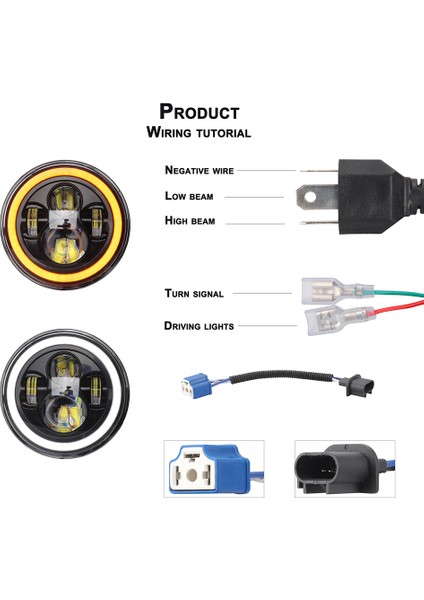 Kkmoon 12 V / 24 V Motosiklet Araba Far 7 Inç Yuvarlak LED (Yurt Dışından)