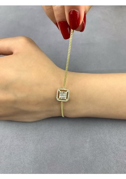 Baget Taşlı Altın Kaplama Gümüş Kadın Bileklik