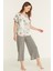 Desenli Viskon Kısa Kol Pijama Takım 9081 Ekru 4