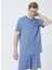 30811 V Yaka Normal Bel Baskılı Mavi Erkek Pijama Takımı 1