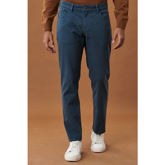 AC&Co / Altınyıldız Classics Erkek Petrol Kanvas Slim Fit Dar Kesim 5 Cep Esnek Pantolon