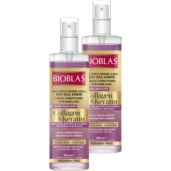Bioblas  Sıvı Saç Kremi Collagen & Keratin 400 ml  ( 200ML X2)