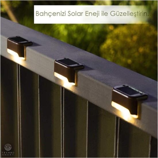 Solar Güneş Enerjili Şarj Edilen Köşebent Merdiven Veranda Bahçe LED Lamba Siyah (1ADET)