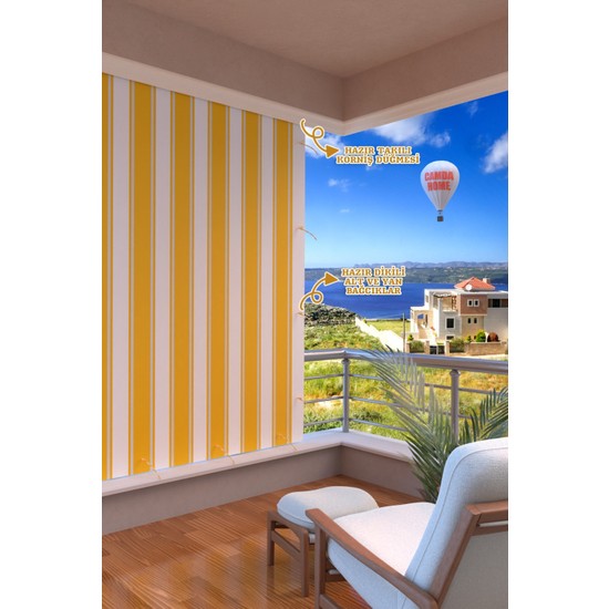 Camda Home Balkon Perdesi, 250 x 190 Sarı Renkli Balkon Brandası