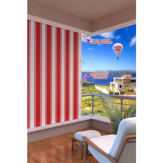 Camda Home Balkon Perdesi, 140 x 260 Kırmızı Renkli Balkon Brandası