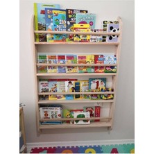 Montessori Kitaplık Geniş Model Yuvarlak Çıtalı 80 cm x 120 cm Çocuk Montessori Ahşap Duvar Rafı