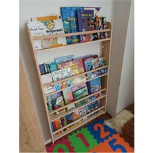 Montessori Kitaplık Geniş Model Yuvarlak Çıtalı 80 cm x 120 cm Çocuk Montessori Ahşap Duvar Rafı