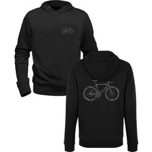 Bisiklet Tasarımlı Baskılı Siyah Ön Arka Baskılı Çocuk Sweatshirt