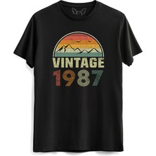 Vintage 1987 Eskitme Siyah Tshirt