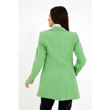 Vpr Moda Omuzları Vatkalı Önü Çıtçıtlı Atlas Kumaş Kadın Blazer Ceket - Yeşil