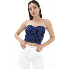 Vapur Zebra Desen Triko Crop - Saksmavisi