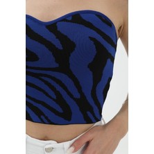 Vapur Zebra Desen Triko Crop - Saksmavisi