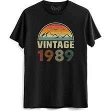 Vintage 1989 Eskitme Siyah Tshirt