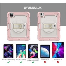 Fuchsia Apple iPad Air 10.9 2022 (5.nesil) Uyumlu Strap Tablet Kılıfı Ekran Koruyuculu Kalemlikli 360° Döner Darbeye Dayanıklı