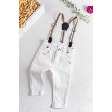 Babymod Askılı Beyaz Erkek Bebek Kot Pantolon