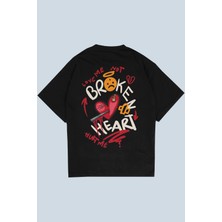AyveGa Broken Heart Siyah Oversize  T-Shirt