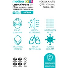 Medizer Full Ultrasonik Cerrahi Kız Çocuk Maskesi 50 Adet Burun Telli 10'ar Adet 5 Farklı Desen