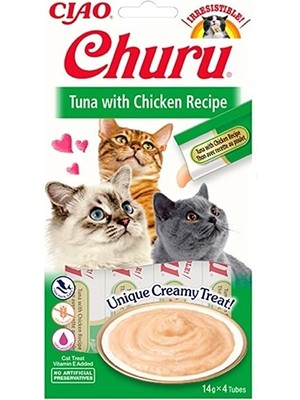 Churu Kedi Ödül Kreması Ton Balıklı ve Tavuklu 4x14 Gr. Tüm Yaşlar İçin Lezzetli İkram (4 Adet)