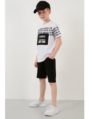 Lela % 100 Pamuklu Baskılı Bisiklet Yaka Şortlu 2'li Takım Erkek Çocuk Takım 6189608