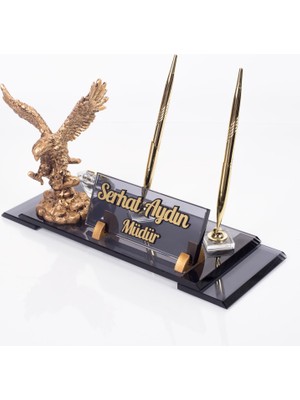 Ofistike Kartal Heykeli Biblolu Kristal Masa İsimliği