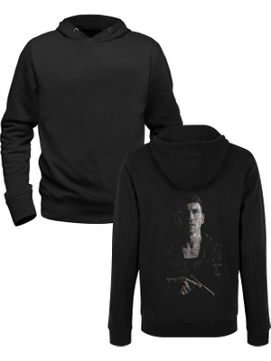 Punisher Resim Baskılı Siyah Ön Arka Baskılı Çocuk Sweatshirt