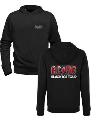Ac Dc Baskılı Siyah Ön Arka Baskılı Çocuk Sweatshirt