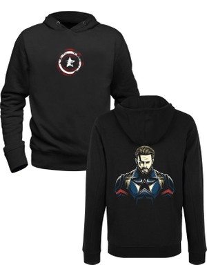 Captain America Baskılı Siyah Ön Arka Baskılı Çocuk Sweatshirt