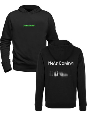 Minecraft Baskılı Siyah Ön Arka Baskılı Çocuk Sweatshirt