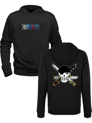 One Piece Baskılı Siyah Ön Arka Baskılı Çocuk Sweatshirt
