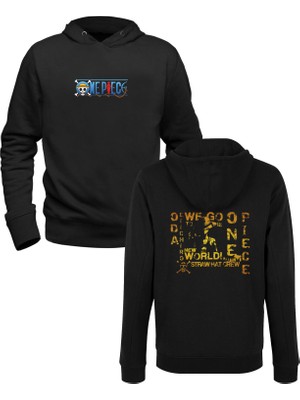 One Piece Baskılı Siyah Ön Arka Baskılı Çocuk Sweatshirt