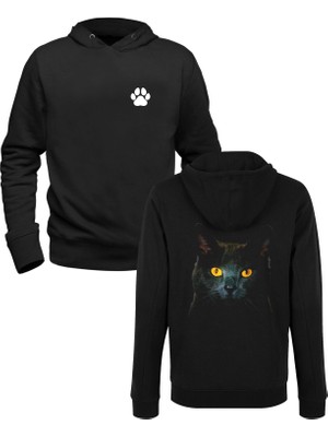 Cat- Kedi Resimli Baskılı Siyah Ön Arka Baskılı Çocuk Sweatshirt