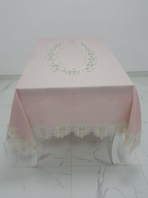 Finezza Nihal Lüx Dantelli Simli Keten Kumaş Pudra Masa Örtüsü Dikdörtgen 160x230 cm - 1152