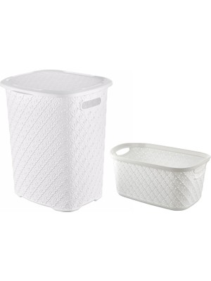 Aslife 2'li Örgü Çamaşır Sepeti Seti