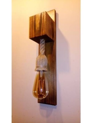 Alsancak Retro Ahşap Aplik Duvar Lambası + Mumluk Özel Tasarım