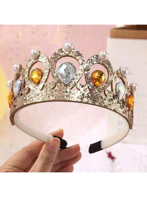 Bawei Taç Tiaras Barok Süslemeleri Kristal Festivali Parti Fotoğraf Prop Altın (Yurt Dışından)