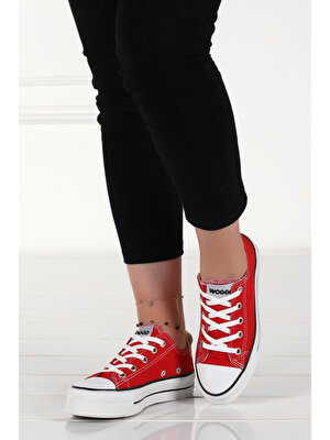 Woggo 2290 Günlük Yüksek Taban Kadın Keten Spor Ayakkabı Kırmızı
