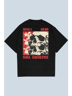 AyveGa Skull Head Siyah Oversize  T-Shirt