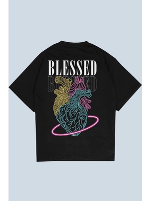 AyveGa Blessed Siyah Oversize  T-Shirt