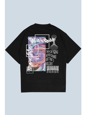 AyveGa Never Change Siyah Oversize  T-Shirt