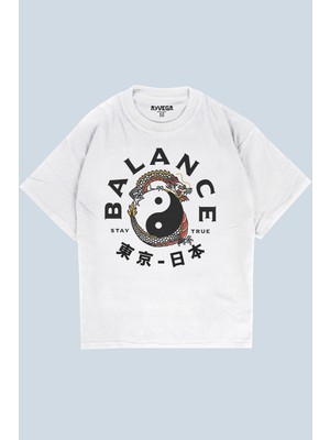 AyveGa Balance Beyaz Oversize  T-Shirt